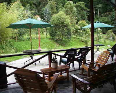 porch and terrace beside the stream with Rainbow Trout